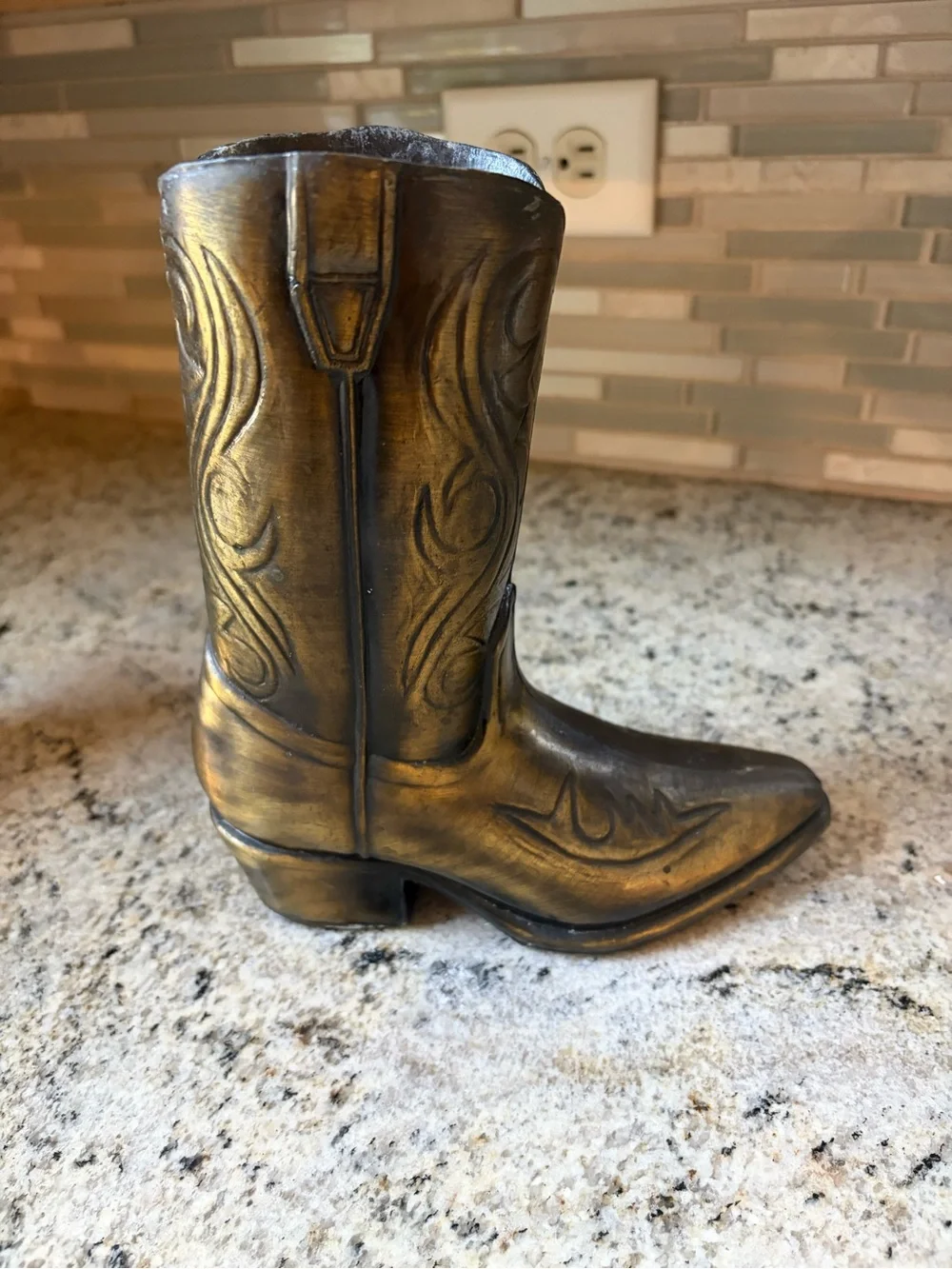 Vintage Heavy Solid Brass Cowboy Boot Vase Western Decor Planter